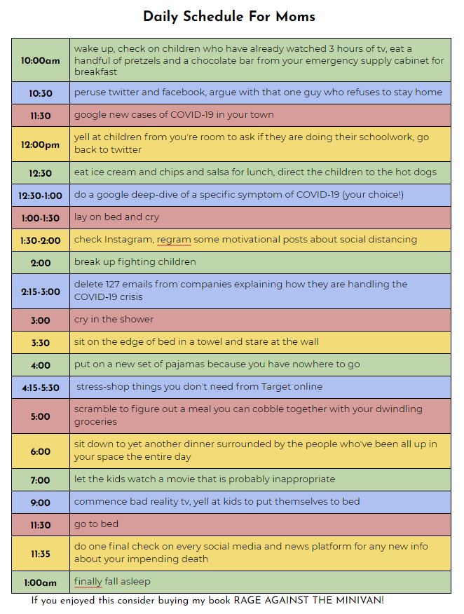 Daily Schedule for Moms During School Closures